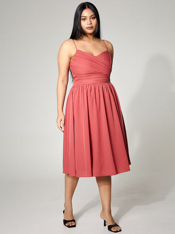 Pleated Strappy A-Line Dress
