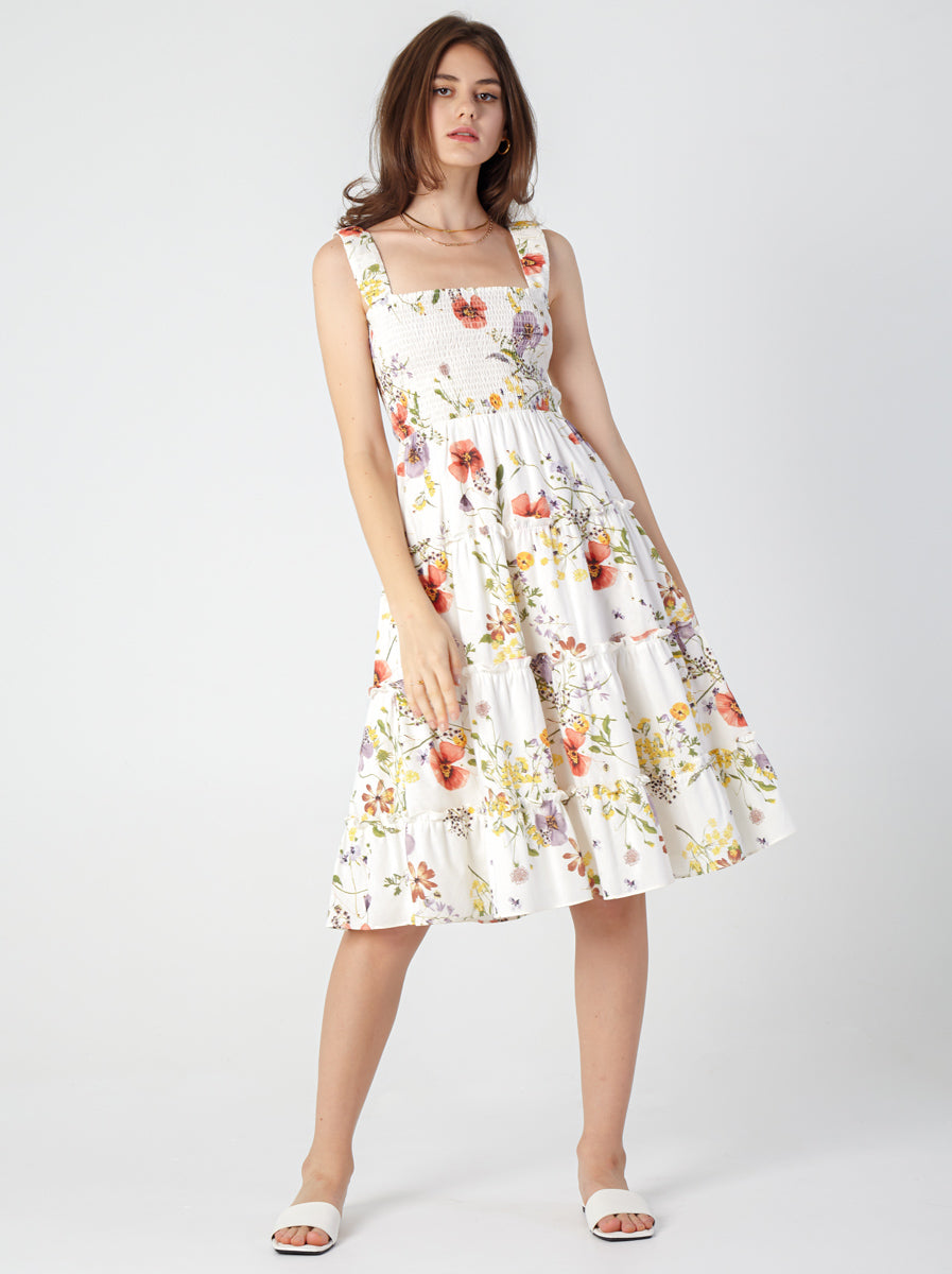 Printed Linen Smoked Camisole Dress