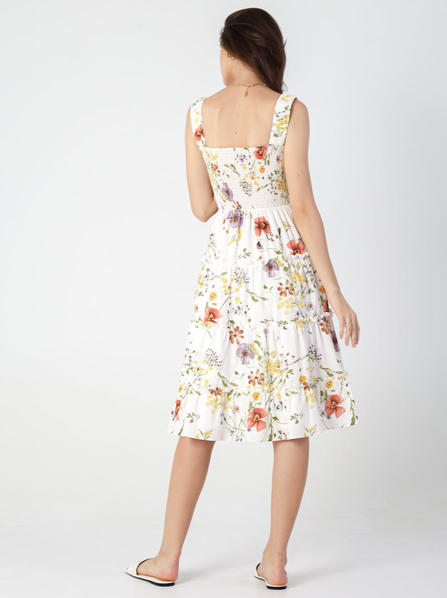 Printed Linen Smoked Camisole Dress