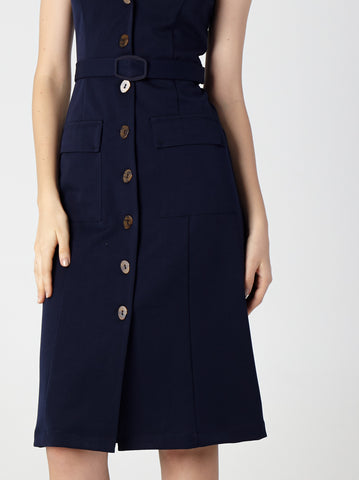 Sleeveless Button-Front Lapel Dress