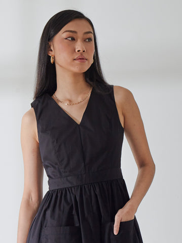 V-Neck A-Line Dress with Patch Pockets