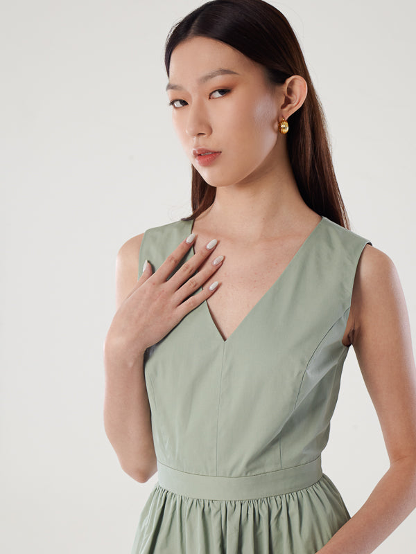 V-Neck A-Line Dress with Patch Pockets