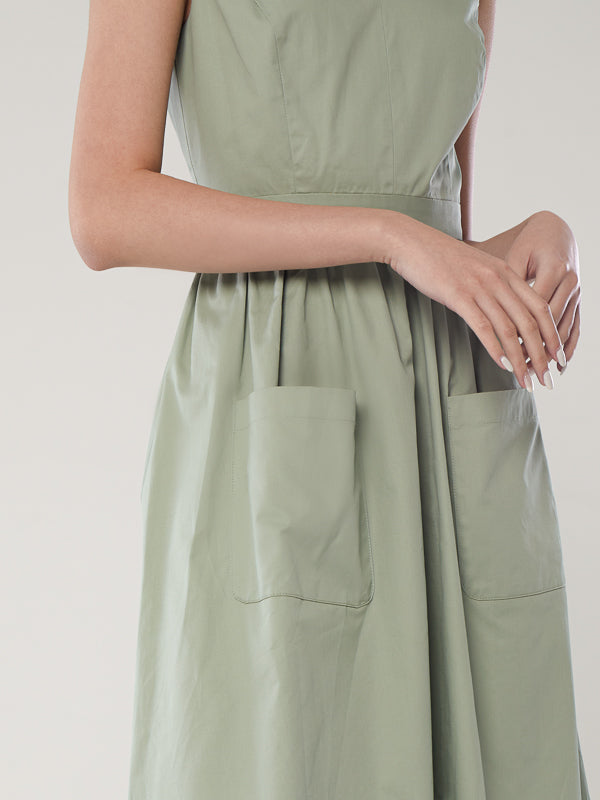 V-Neck A-Line Dress with Patch Pockets