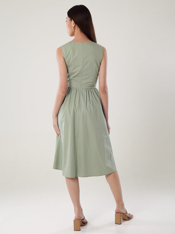 V-Neck A-Line Dress with Patch Pockets