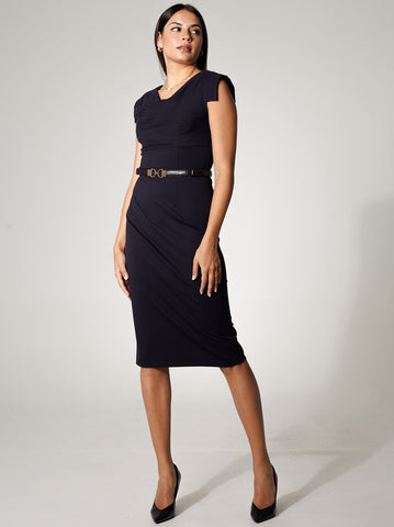 Draped Neck Bodycon Dress with Belt