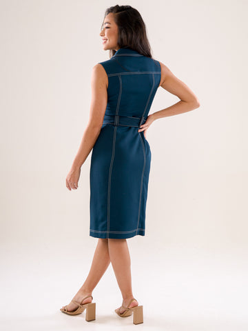 Collared Sleeveless Front Pocket Dress