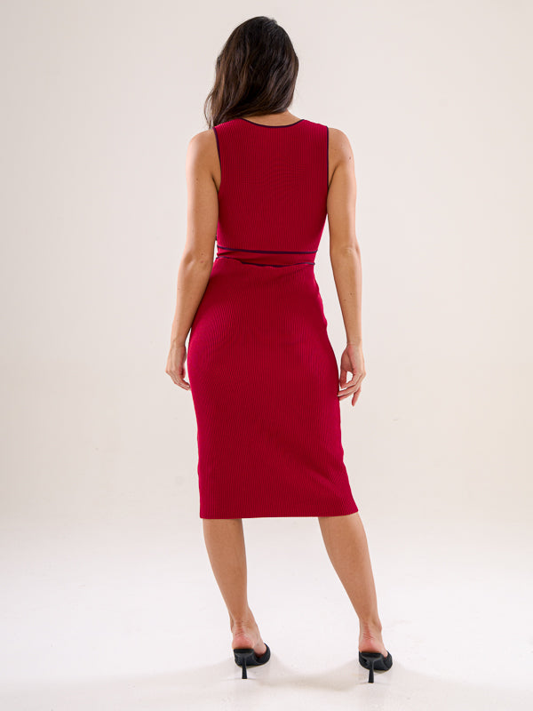 Knit Dress With Contrast-Piping