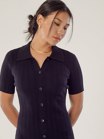 Collared Rib-Knit Dress