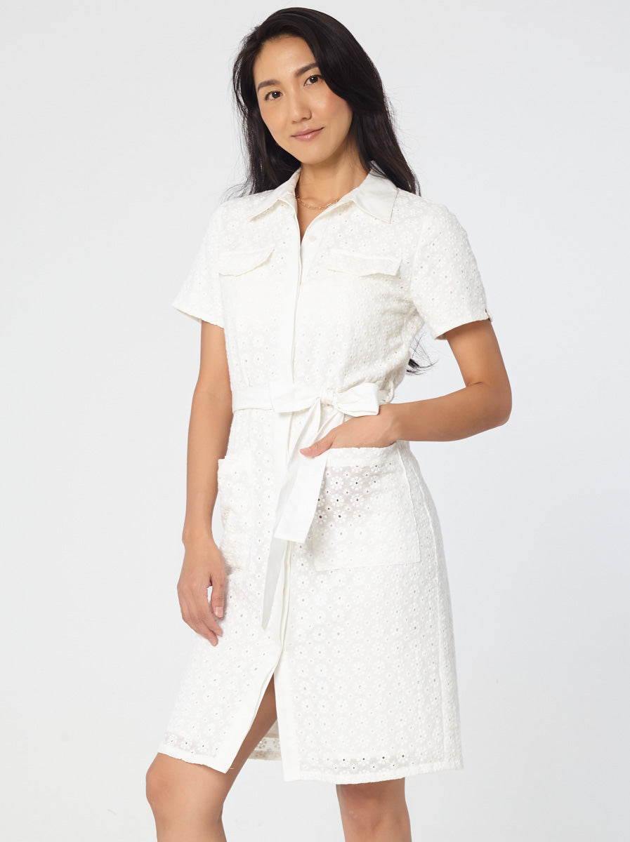 Collared Button Down Dress with Pocket Details