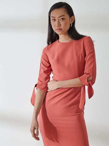 Knee Length Dress With Tie-Up Sleeves
