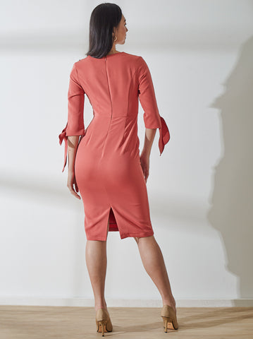 Knee Length Dress With Tie-Up Sleeves