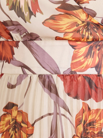 Pleated Printed Chiffon Sleeve Dress