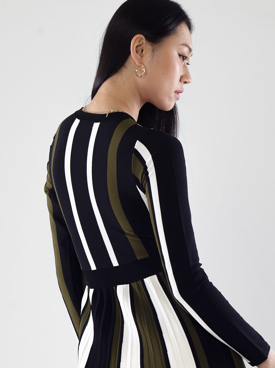 Ribbed Midi Long-Sleeve Wrap Dresses