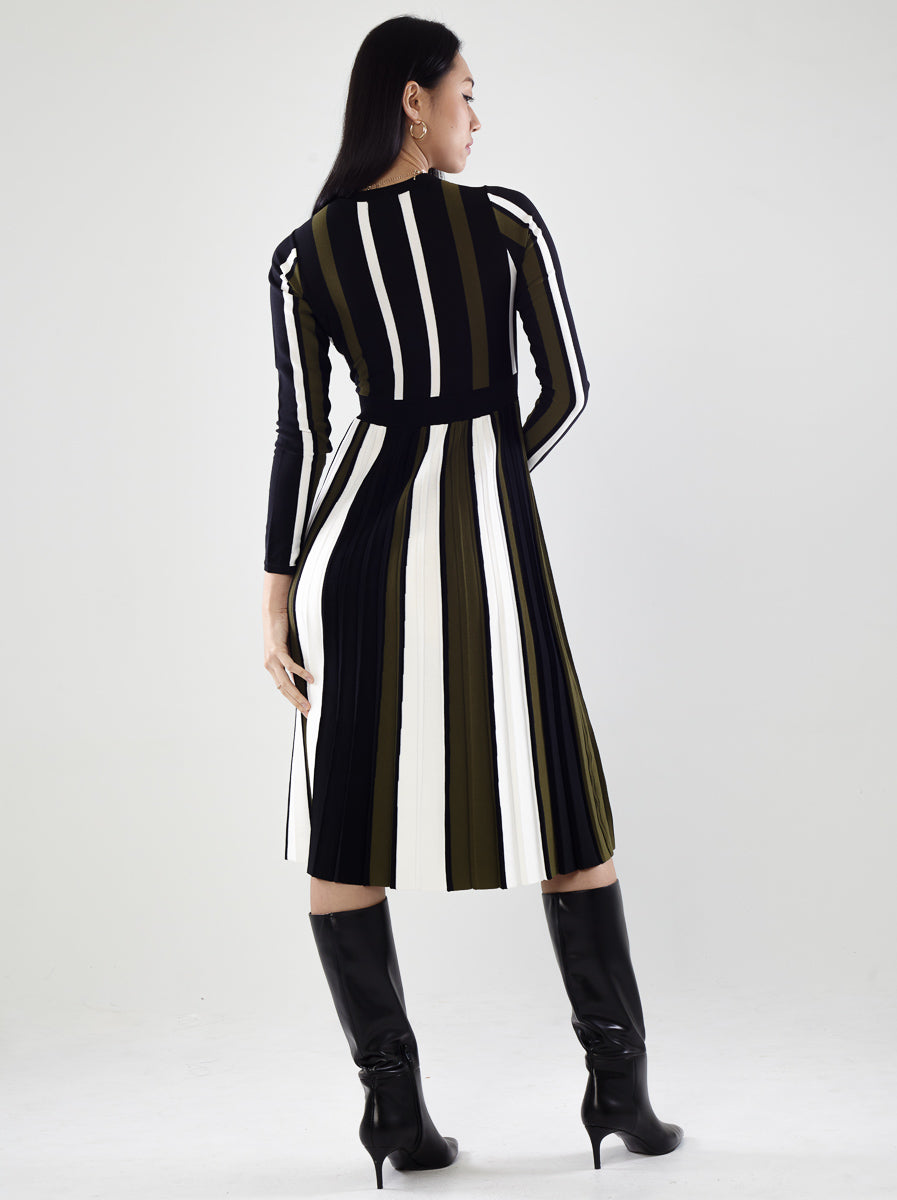 Ribbed Midi Long-Sleeve Wrap Dresses