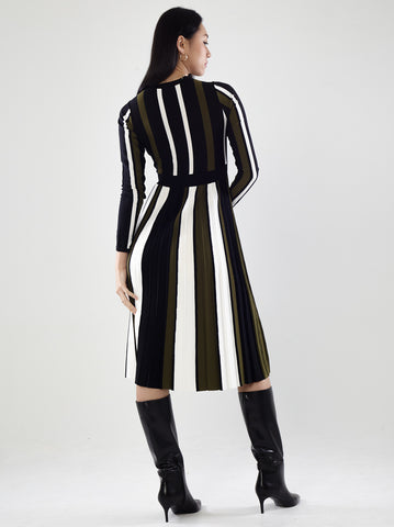 Ribbed Midi Long-Sleeve Wrap Dresses