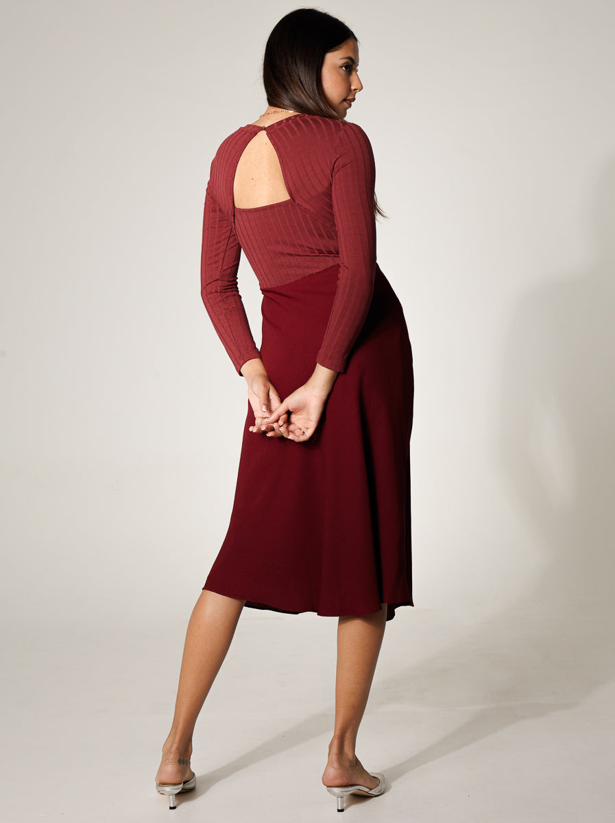 Ribbed Midi Long-Sleeve Dress