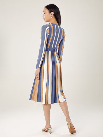 Ribbed Long-Sleeve Wrap Dress With Belt