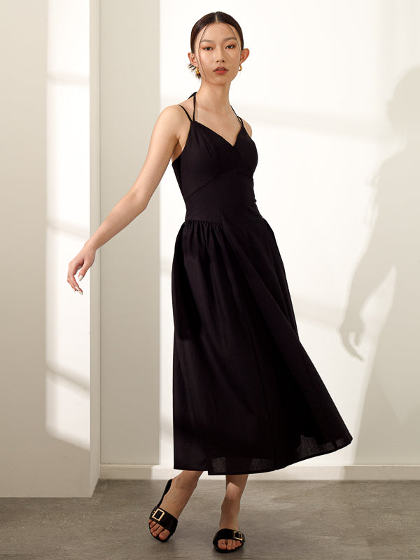 Linen Strappy Dress - Black