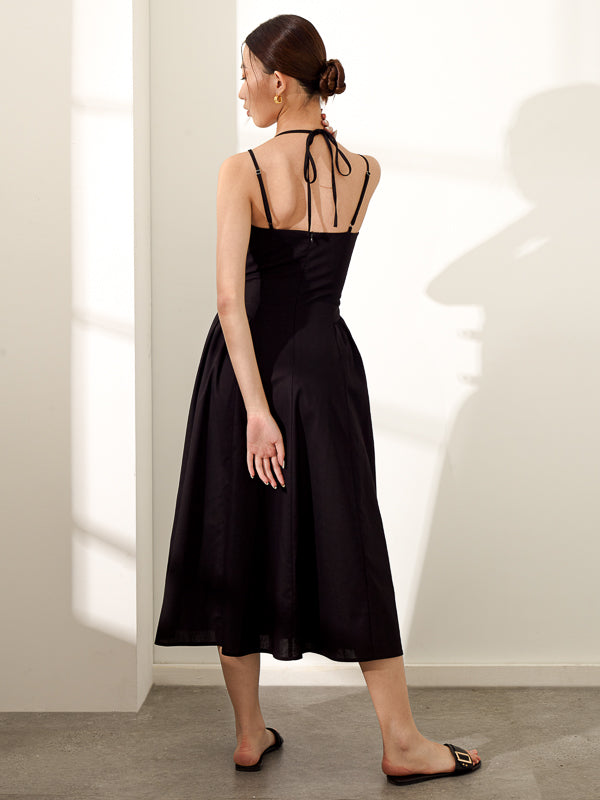 Linen Strappy Dress - Black