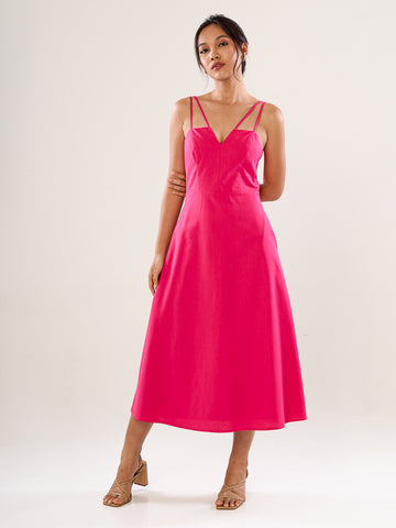 Linen Strappy Dress - Pink