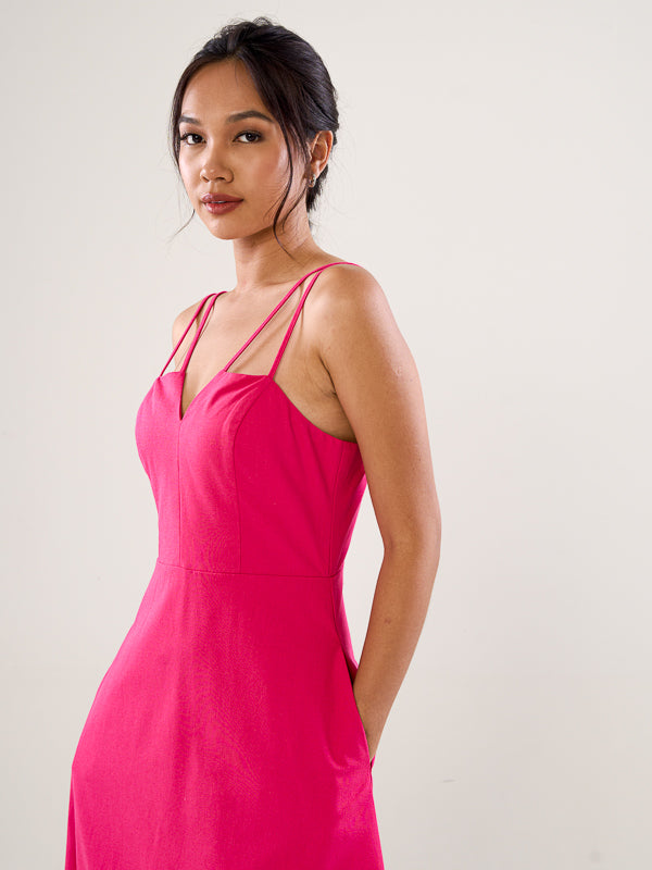 Linen Strappy Dress - Pink