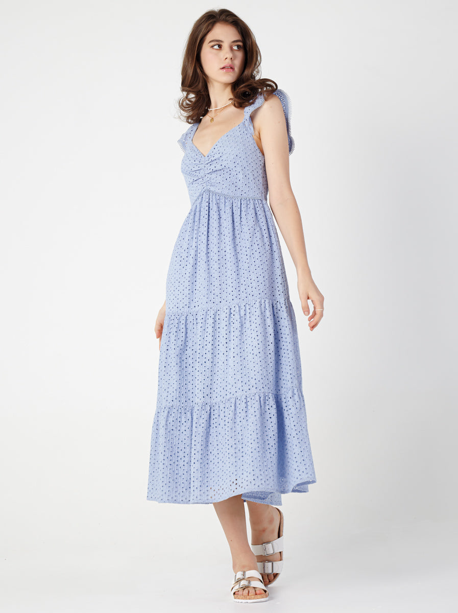 Cotton Eyelet Heart Neckline Midi Dress