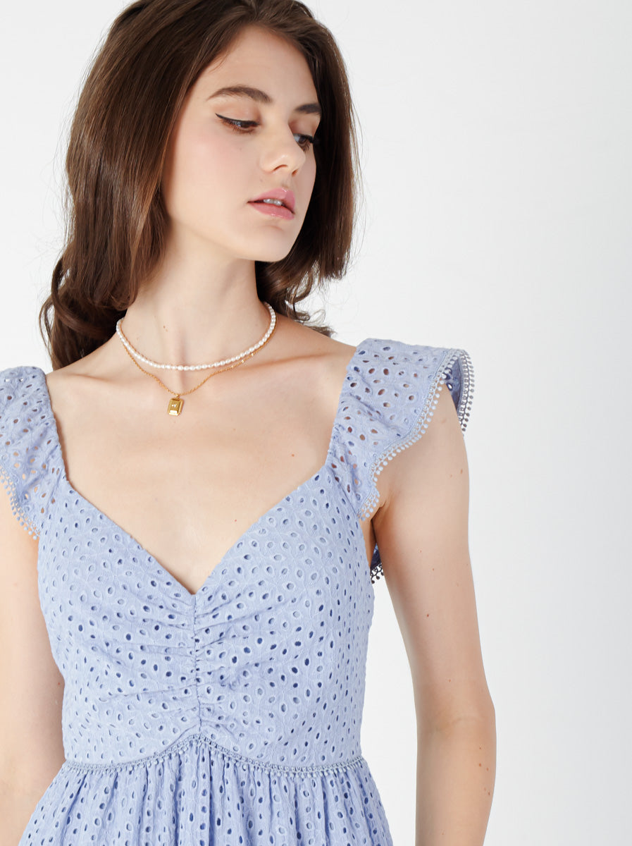 Cotton Eyelet Heart Neckline Midi Dress