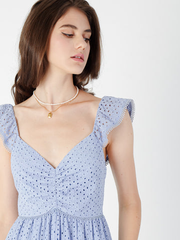 Cotton Eyelet Heart Neckline Midi Dress