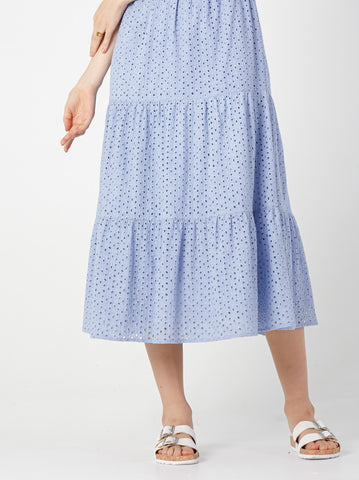 Cotton Eyelet Heart Neckline Midi Dress