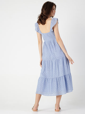 Cotton Eyelet Heart Neckline Midi Dress