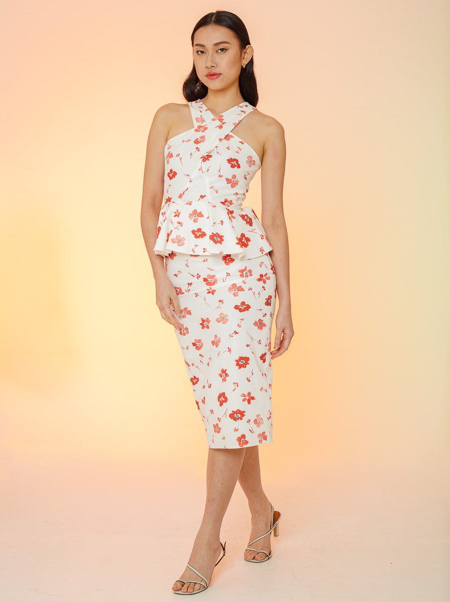 Floral Cross Halter Linen Dress