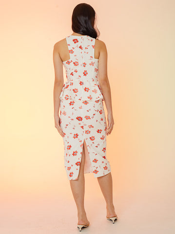 Floral Cross Halter Linen Dress