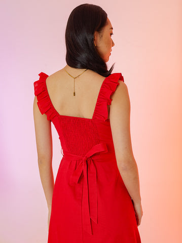 Ruffle Strap Slit Dress