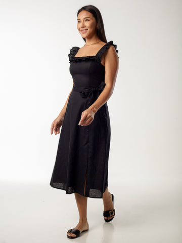 Ruffle Strap Slit Dress