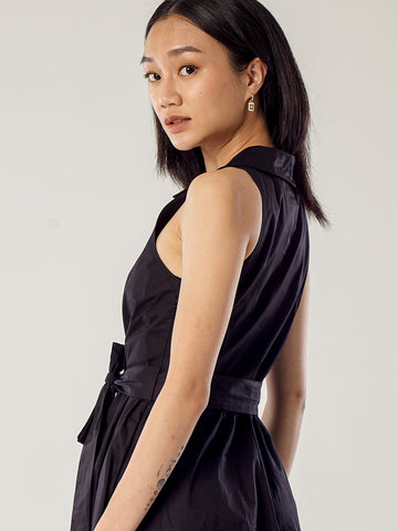 Sleeveless Overlapped Flare Dress - Black