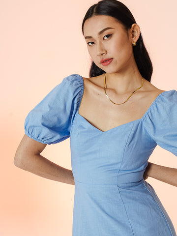 Puff Sleeve Slit Dress - Color