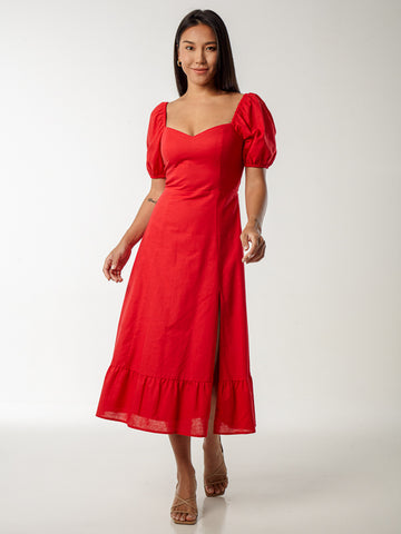 Puff Sleeve Slit Dress - Color