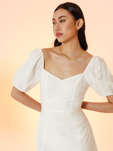 Puff Sleeve Slit Dress - Color