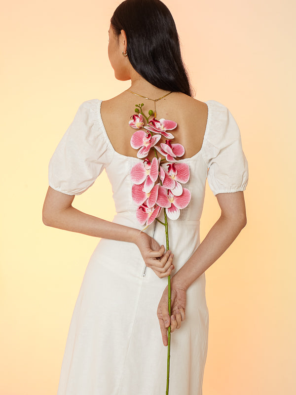 Puff Sleeve Slit Dress - Color