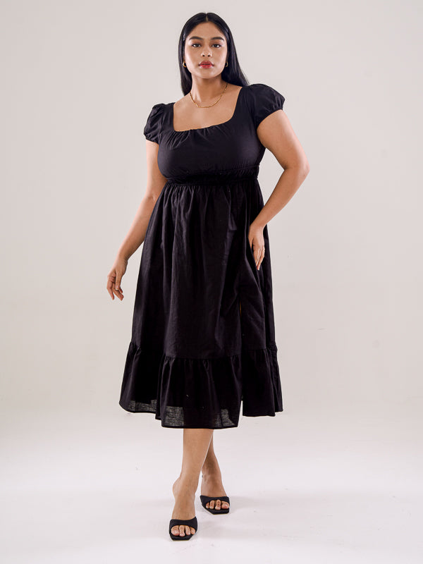 Puff Sleeve Slit Dress - Pink & Black