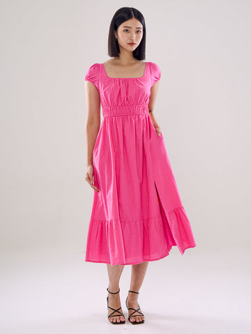 Puff Sleeve Slit Dress - Pink & Black