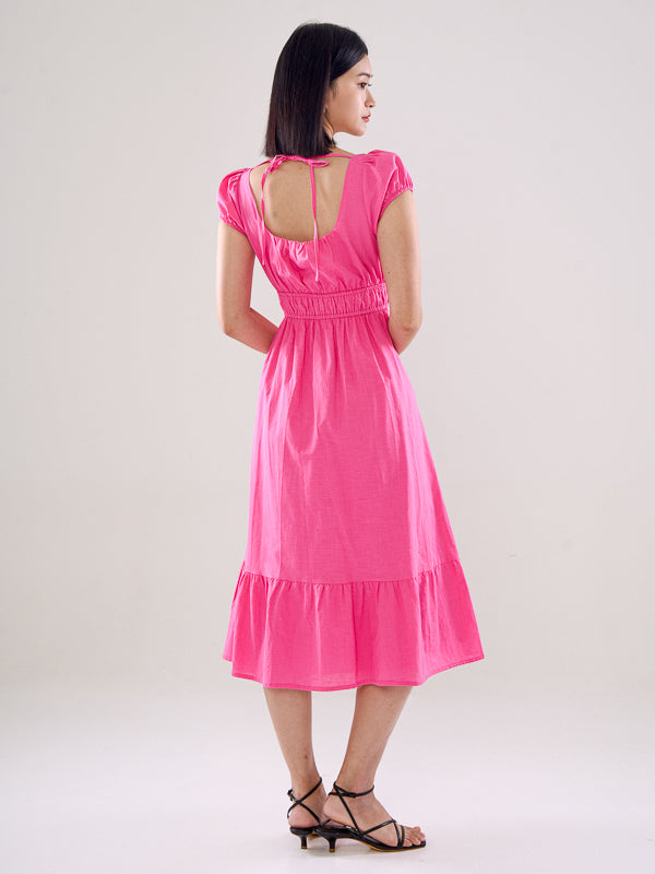 Puff Sleeve Slit Dress - Pink & Black