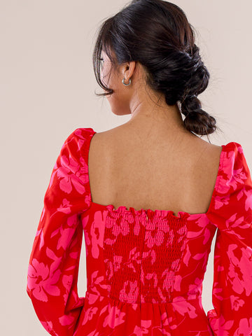 Sweetheart Neckline Loose-Cut Dress - Red