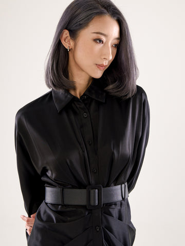 Satin Shirt Dress With Belt