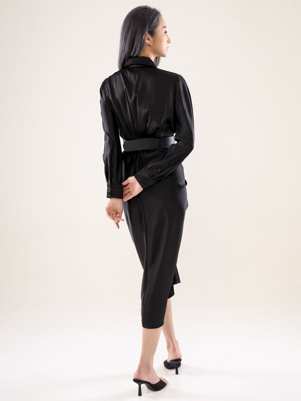 Satin Shirt Dress With Belt
