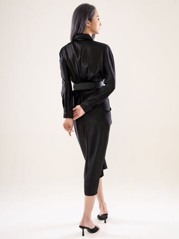 Satin Shirt Dress With Belt