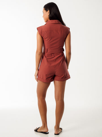 Collared Playsuit - Terracotta
