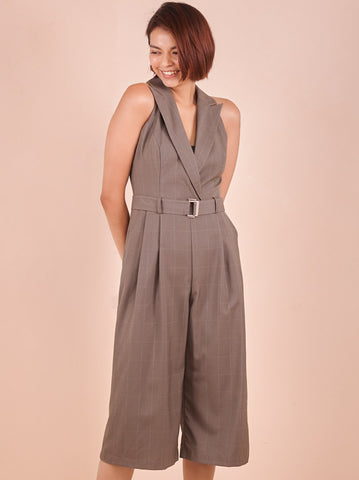 Checked Tuxedo Jumpsuit