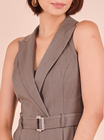 Checked Tuxedo Jumpsuit