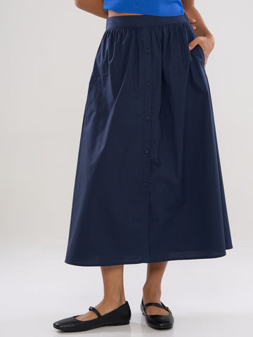 Elastic Flare Midi Skirt